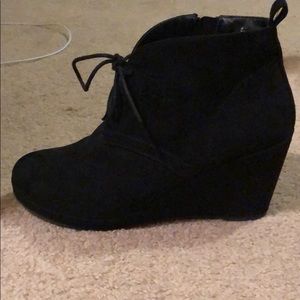 Black wedge booties